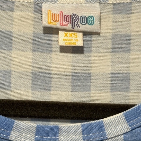 LulaRoe Irma Tunic Short Sleeve Checked Print Light Blue & White XXS-XS 00-0 - Picture 5 of 10